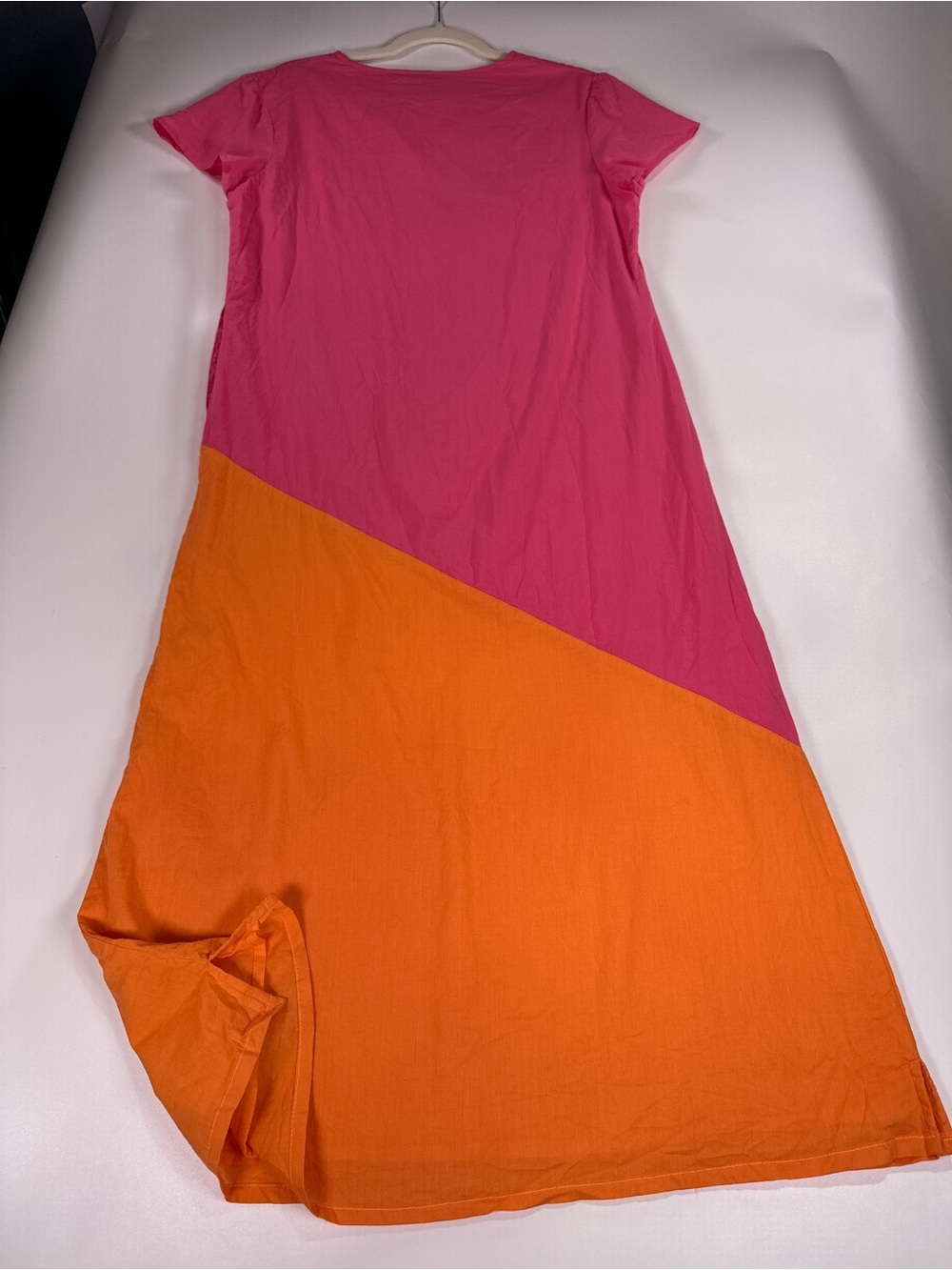 Madison Mathews Color Block Diagonal Maxi Dress Cotton Pink Orange M - Picture 4 of 11